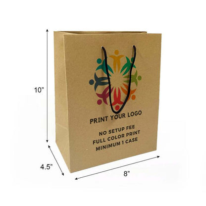150pcs, Euro totes Kraft Paper Bags 8.5x4.75x10.25 Inches Full Color Custom Printed, Rope Handles, Flat Bottom – Made in Canada