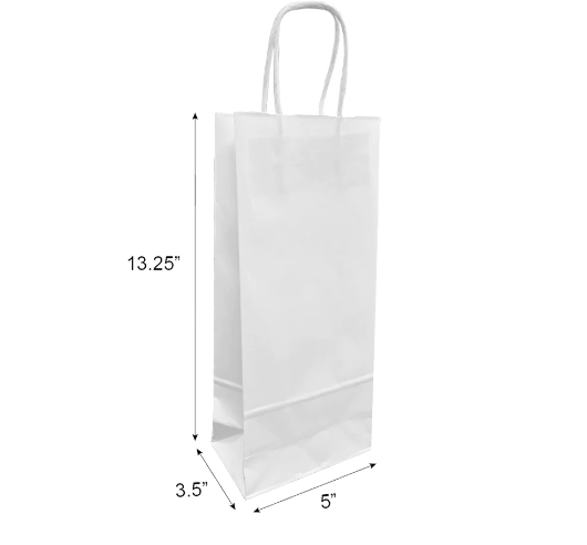 Wine Bags - White Paper Bags with handles, 5x3x12 inches